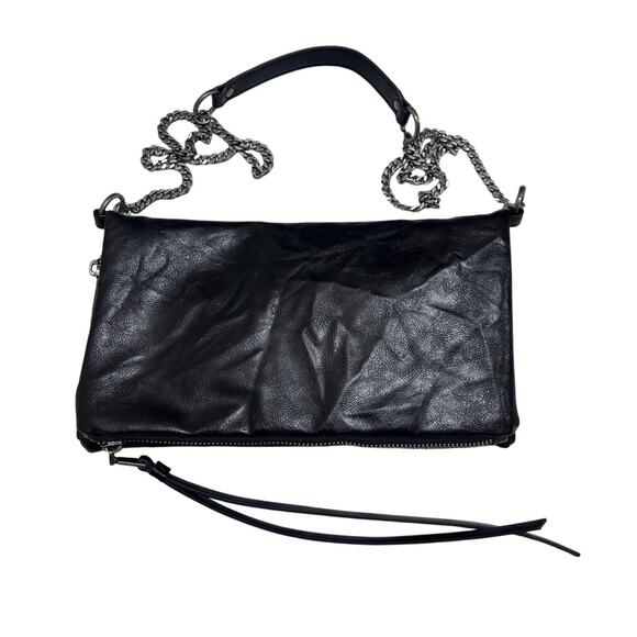 ZARA Black Rock Mini Crossbody Bag Silver Chain Strap Flap Magnetic Modern Chic - Picture 1 of 10